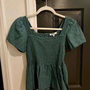 Madewell Smocked Green Blouse